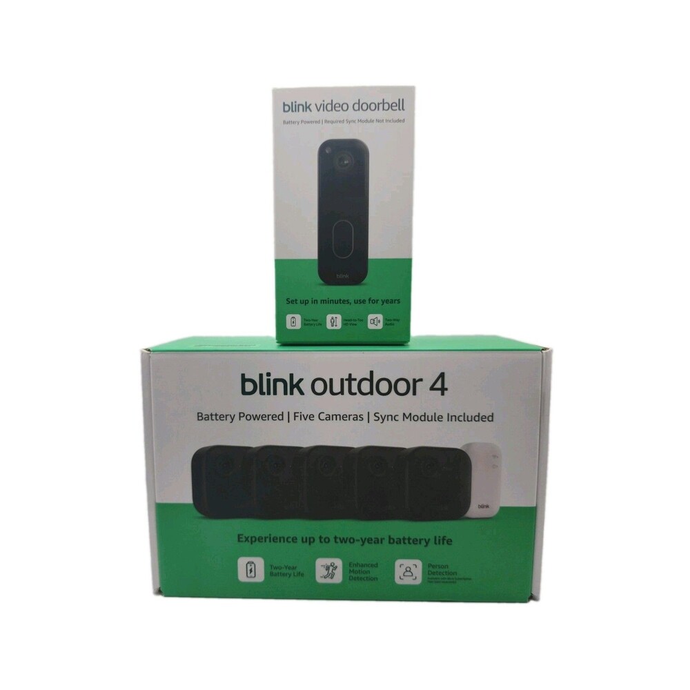 NEW Blink Video Doorbell + 5 Outdoor 4 Smart Security Cameras + Sync Module Set